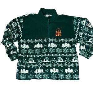 Vintage Disney Tigger quarter-zip fleece holiday fair isle pullover green adult
